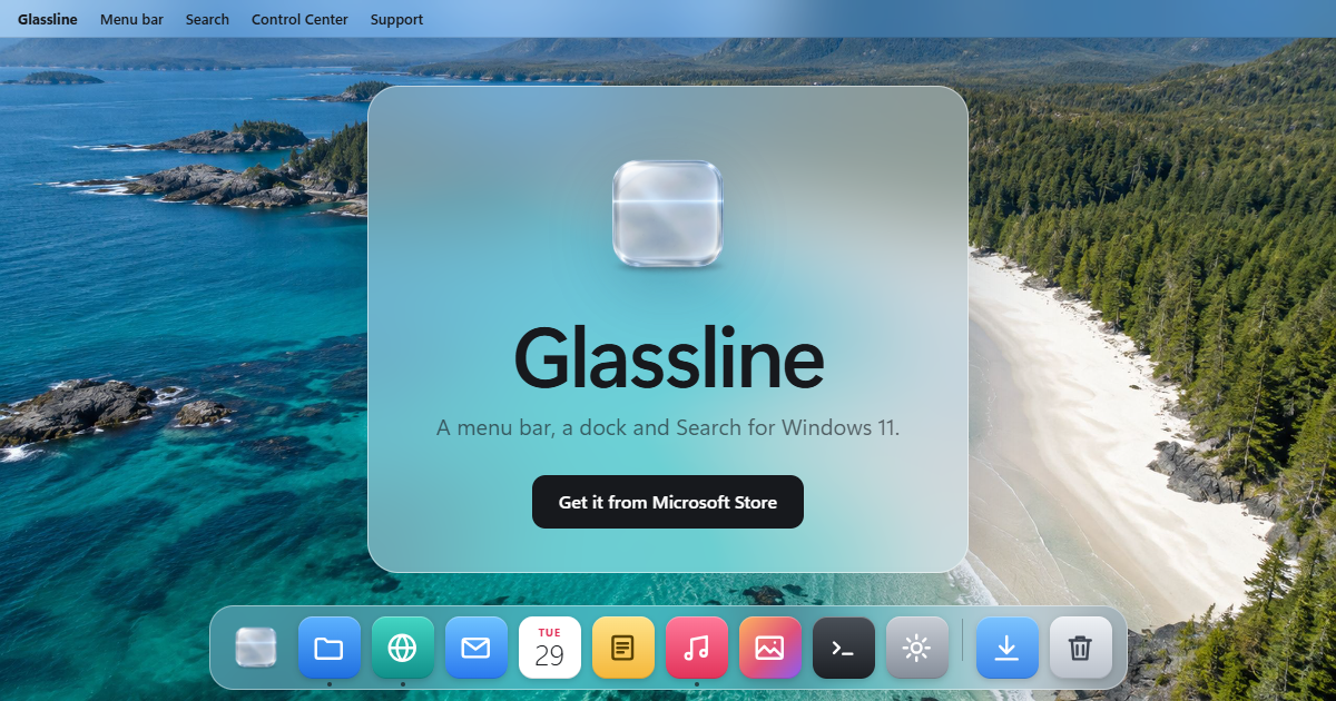 I built Glassline: a macOS-style menu bar and dock that replace the Windows 11 taskbar
